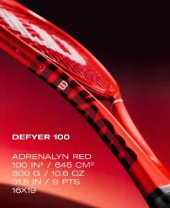 راکت تنیس ویلسون Defyer 100 رنگ قرمز با صفحه 100 اینچ مربع